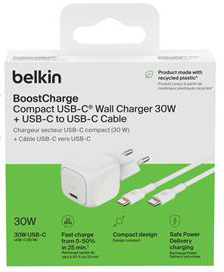Сетевое зарядное устройство Belkin 30Вт USB-С PD PPS, кабель USB-С> USB-C, 1м, White (WCA008KQ1MWH-B6) фото 2