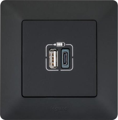 Розетка Legrand Valena LIFE з USB-портами тип А+типС , матовий чорний (756306)фото2