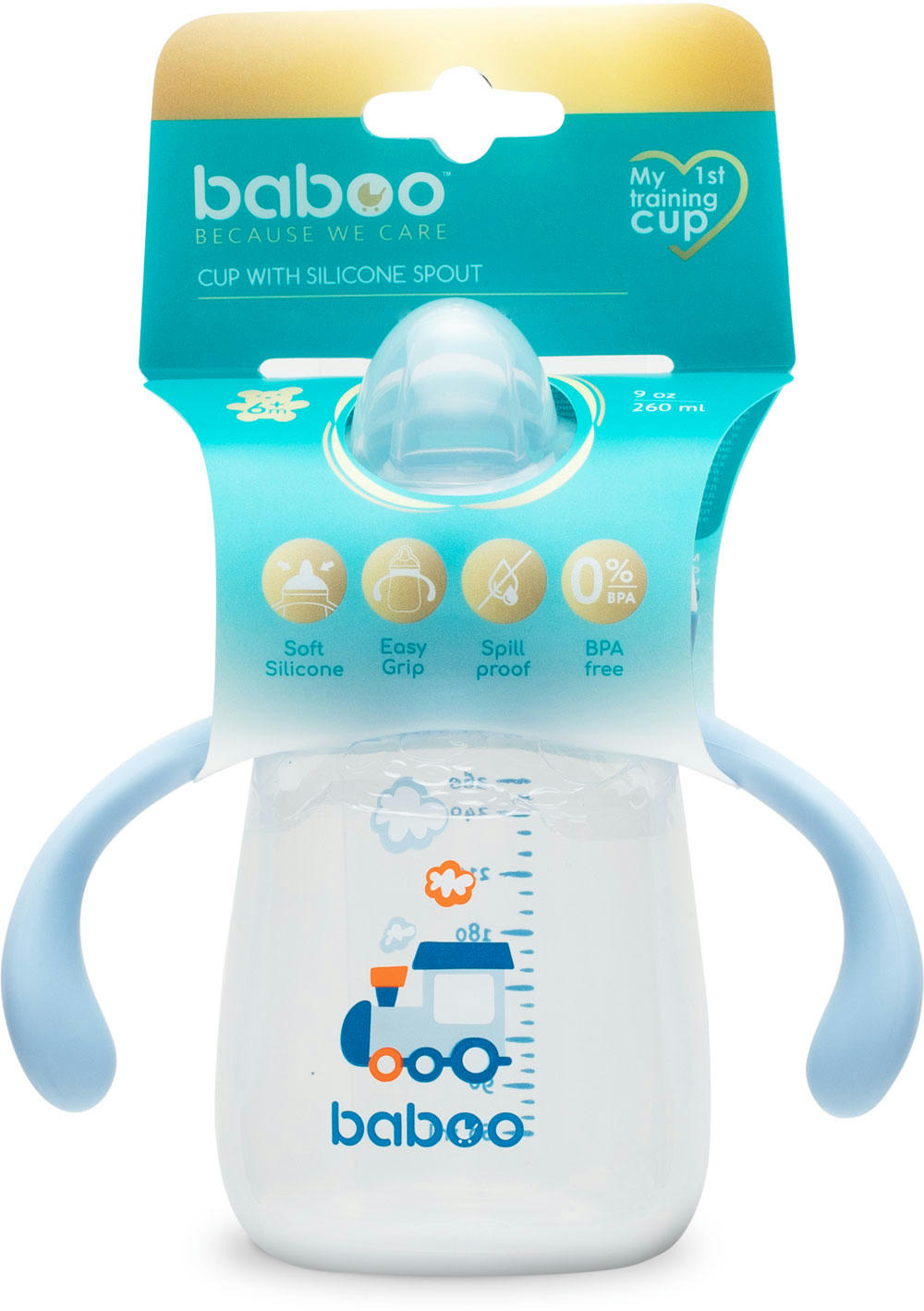 Чашка непроливайка BABOO із силіконовим носиком, 260 мл, Transport, синя , 6+ міс (8-121)фото