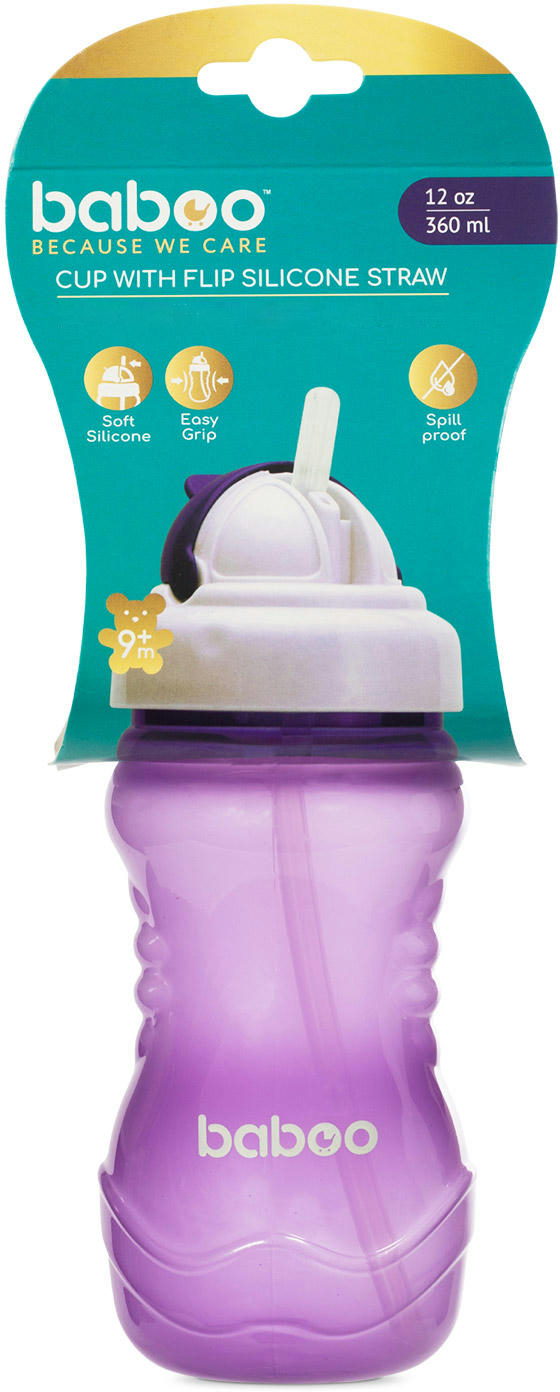 Чашка непроливайка BABOO с силиконовой соломинкой, 360мл, фиолетовая, 9+ мес (8-128) фото 5