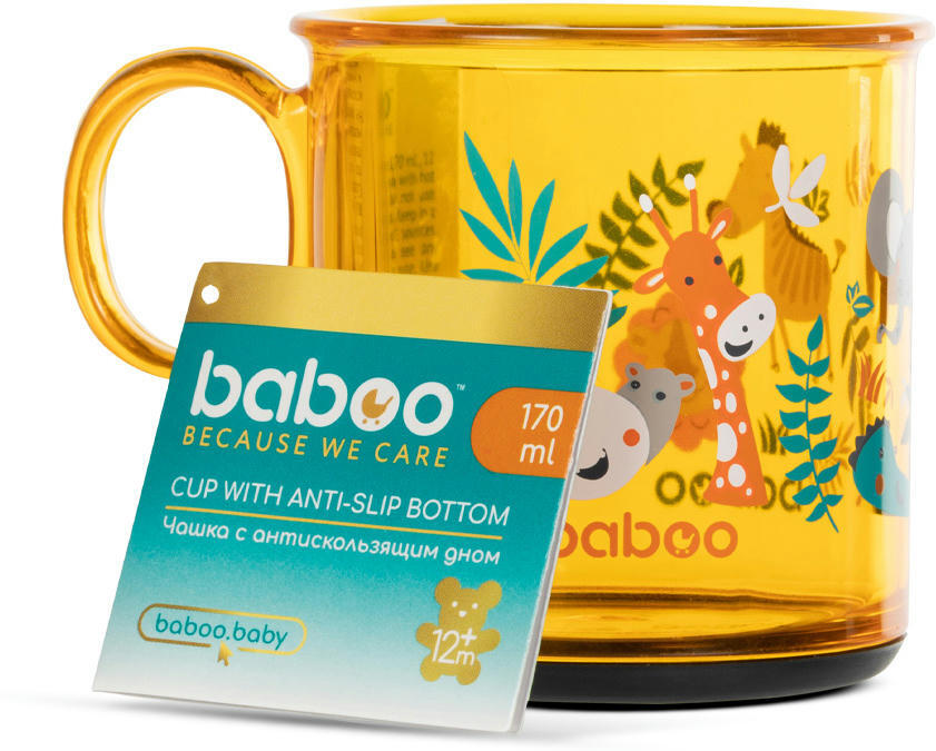 Чашка с нескользящим дном BABOO, 170 мл, Safari, желтая, 12+ мес (8-142) фото 4