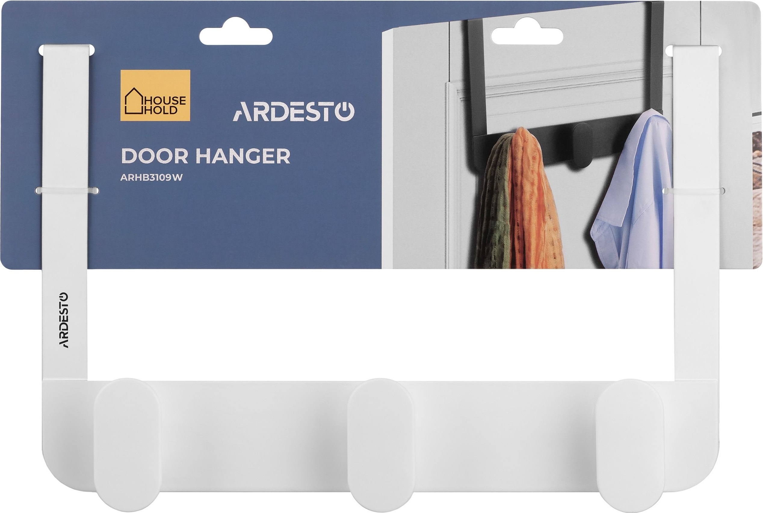 Дверний вішак на 3 гачки ARDESTO Minimalism 30x3x20см, метал, пластик, білий (ARHB3109W)фото