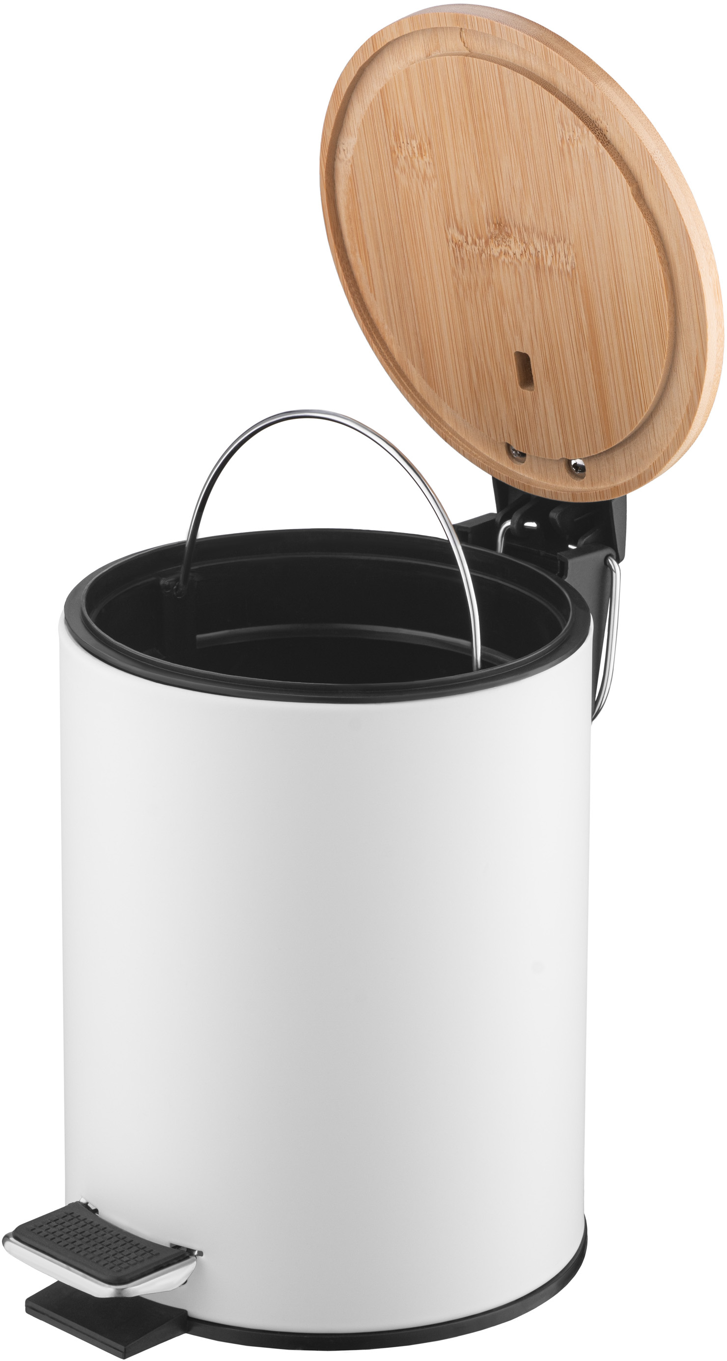 Ведро для мусора ARDESTO Minimalism с педалью, 3л, металл, пластик, бамбук, белый (ARHB3601WB) фото 4