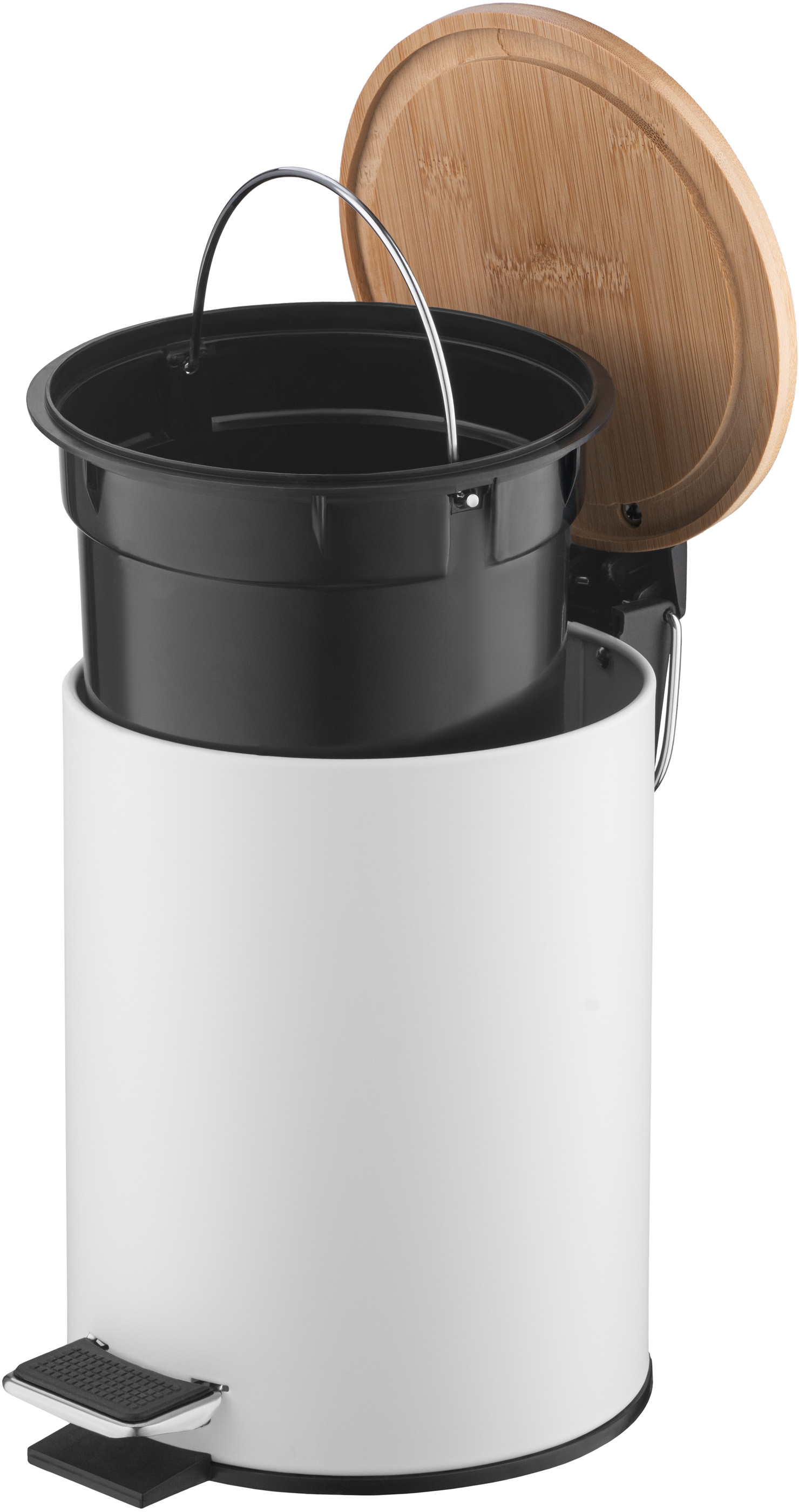 Ведро для мусора ARDESTO Minimalism с педалью, 3л, металл, пластик, бамбук, белый (ARHB3601WB) фото 5