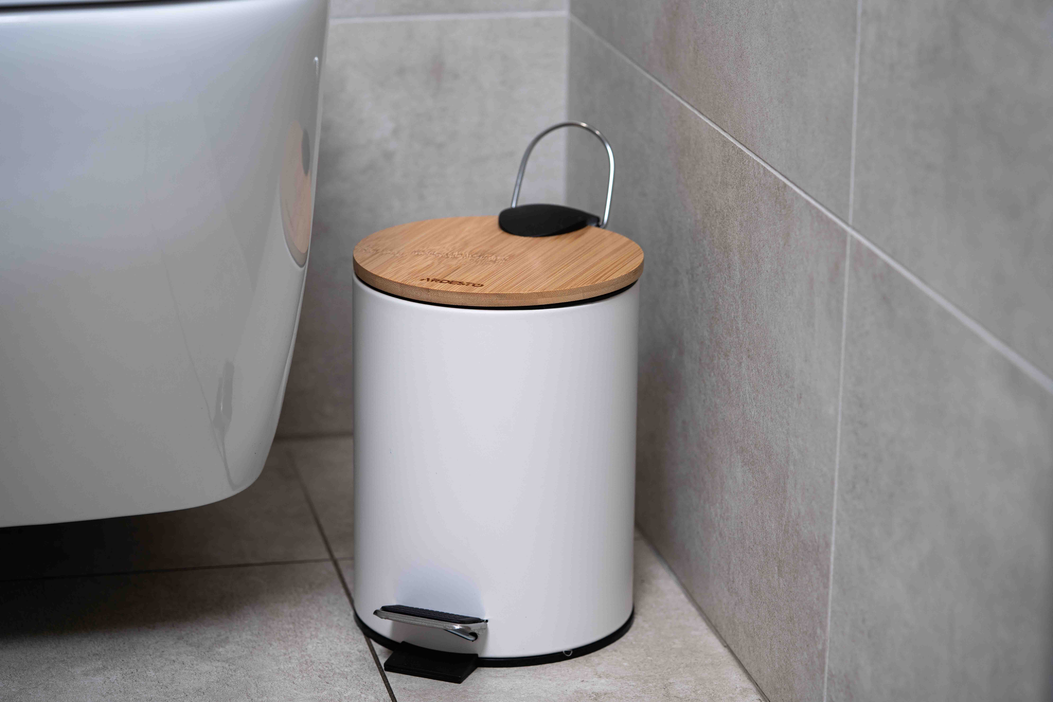 Ведро для мусора ARDESTO Minimalism с педалью, 3л, металл, пластик, бамбук, белый (ARHB3601WB) фото 6
