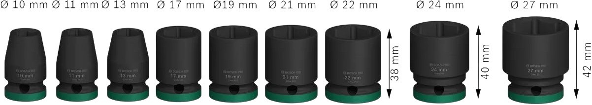 Набор ударных торцевых головок Bosch Professional Standart 9шт 1/2" (2.608.003.038) фото 3