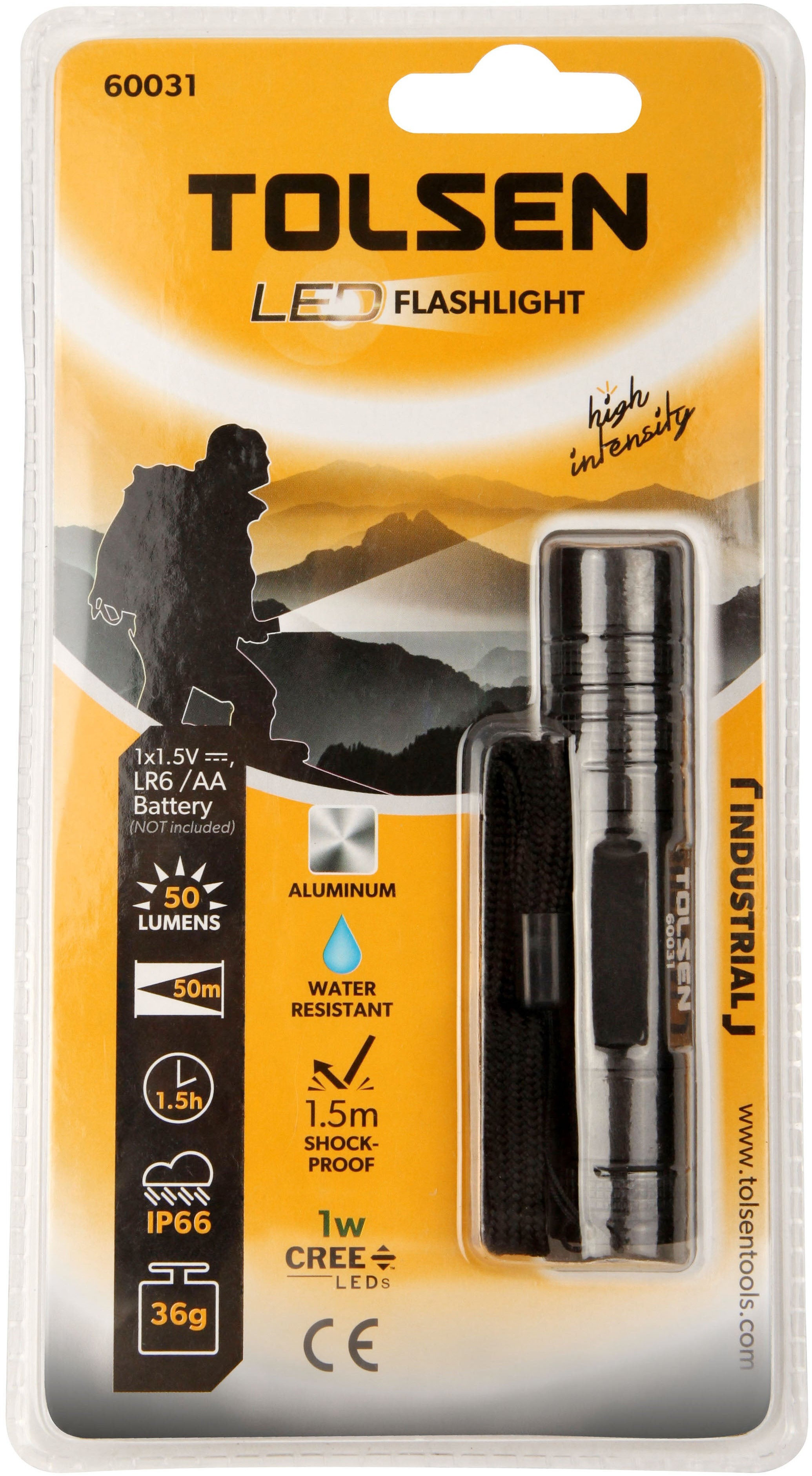 Ліхтар ручний на батарейках Tolsen, AAх1, 50лм, IP66 (60031)фото2