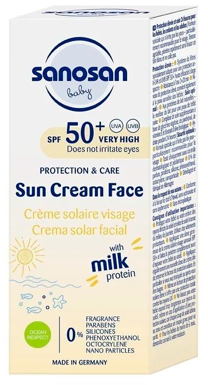 Детский солнцезащитный крем для лица Sanosan Baby SPF 50 30 мл фото 2