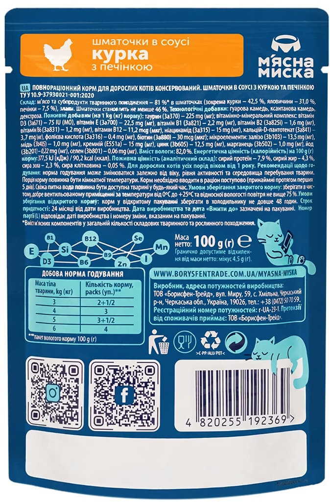 Влажный корм для котов Мясная Миска с курицей и печенью 100 г фото 2