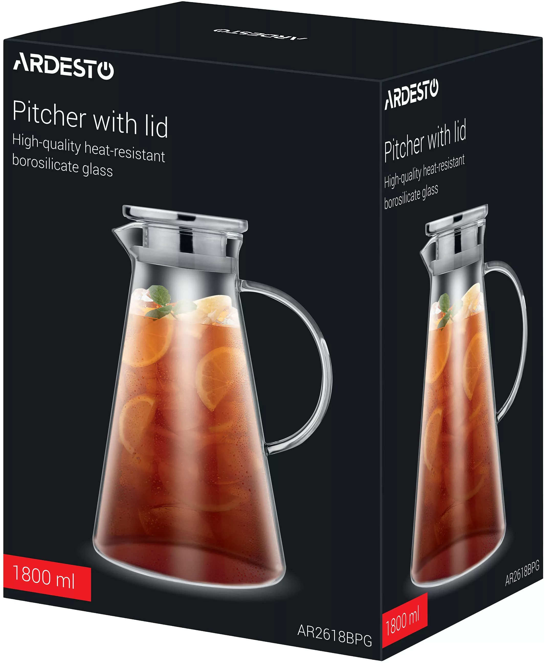 Глечик з кришкою Ardesto 1800мл, боросилікатне скло (AR2618BPG)фото2