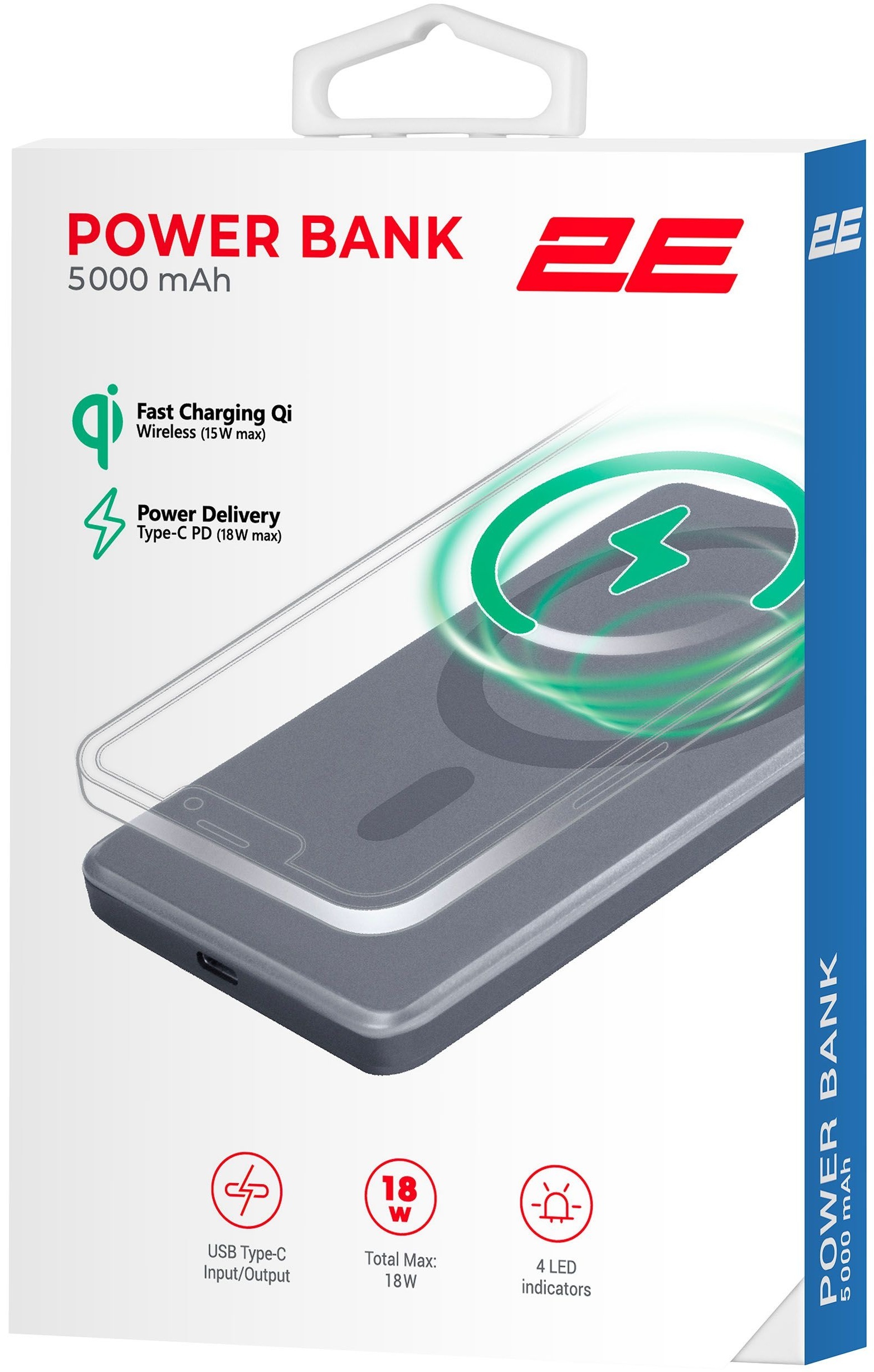Портативний акумулятор Power Bank 2E Slim Wireless QI 5000mAh 18Вт, PD Grey (2E-PB0515-GREY)фото