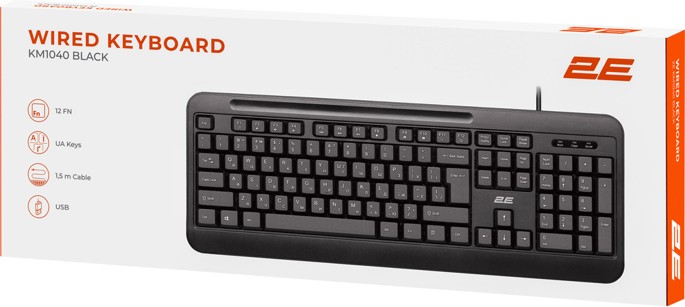 Клавіатура 2E KM1040 104key, USB-A, EN/UK, Black (2E-KM1040UB_UA)фото