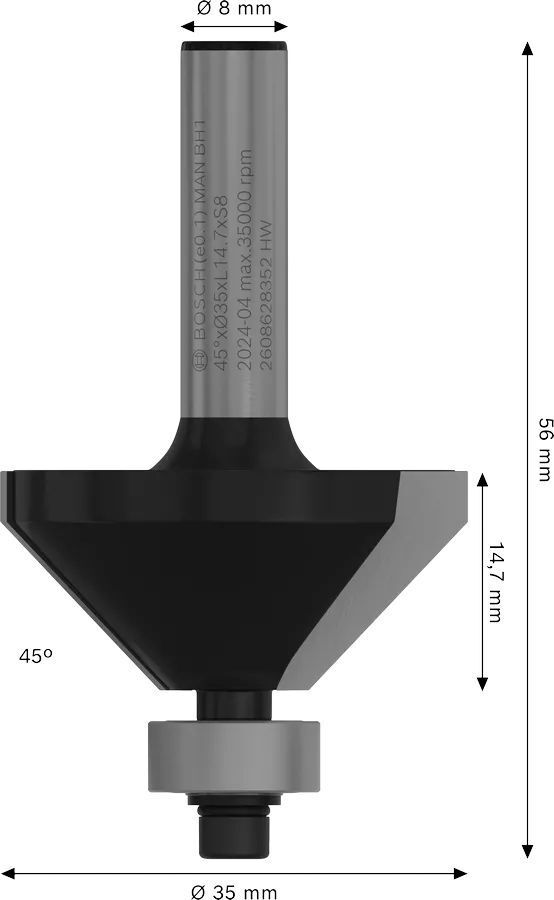 Фреза фасонная Bosch Professional Std S8 D35 L14.7 мм, 45° (2.608.628.352) фото 2