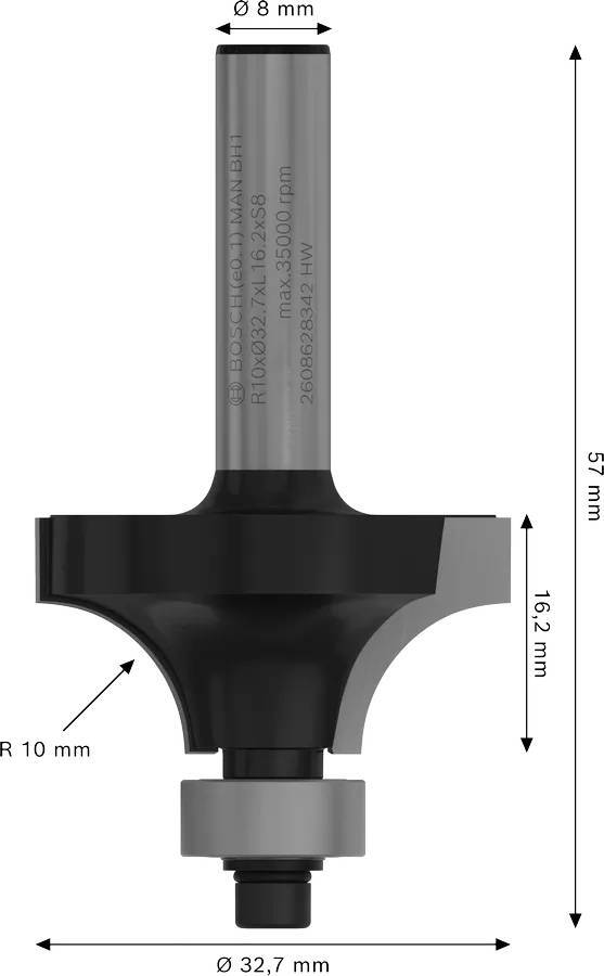 Карнизная фреза Bosch Professional Std S8 R10 D32.7 L16.2 мм (2.608.628.342) фото 2