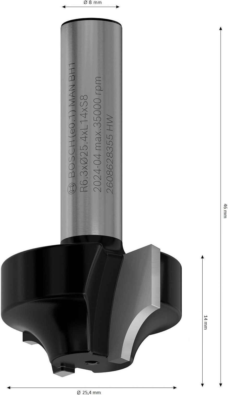 Фреза профильная Bosch Professional Std S8 R6.3 D25.4 L14 мм (2.608.628.355) фото 2