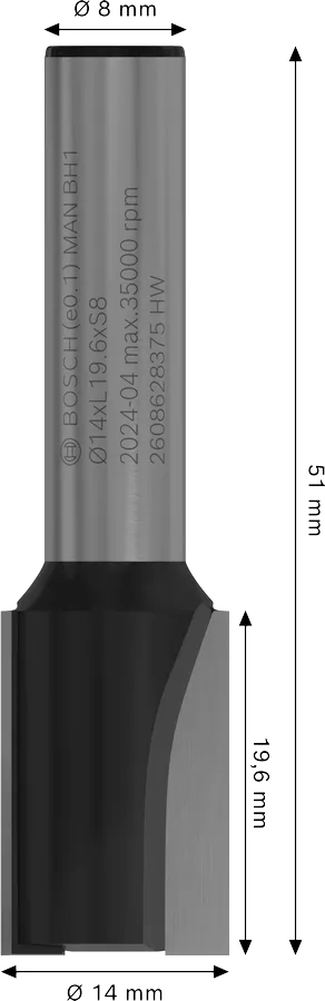 Фреза пазовая Bosch Professional с двумя лезвиями Std S8 D14 L19.6 мм (2.608.628.375) фото 2