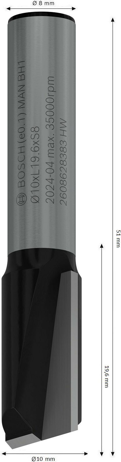 Фреза пазовая Bosch Professional Std S8 D10 L19.6 мм (2.608.628.383) фото 2