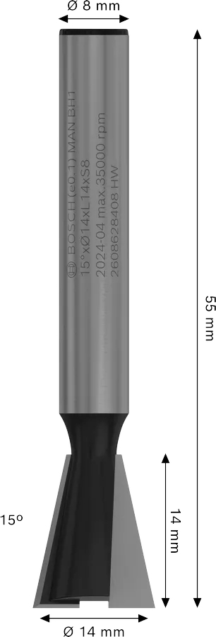 Фреза пазовая Bosch Professional Std S8 D14 L14 мм, 15° (2.608.628.408) фото 2