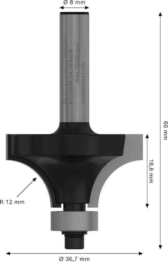 Карнизная фреза Bosch Professional Std S8 R12 D36.7 L18.6 мм (2.608.628.343) фото 2