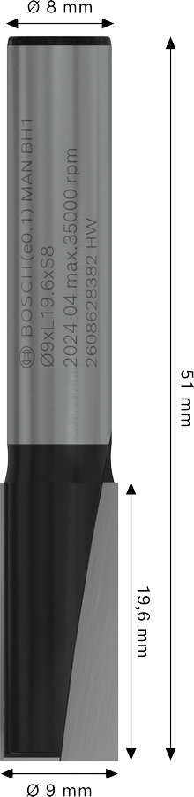 Фреза пазовая Bosch Professional с двумя лезвиями Std S8 D9 L19.6 мм (2.608.628.382) фото 2