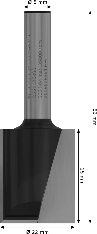 Фреза пазовая Bosch Professional с двумя лезвиями Std S8 D22 L25 мм (2.608.628.391) фото 
