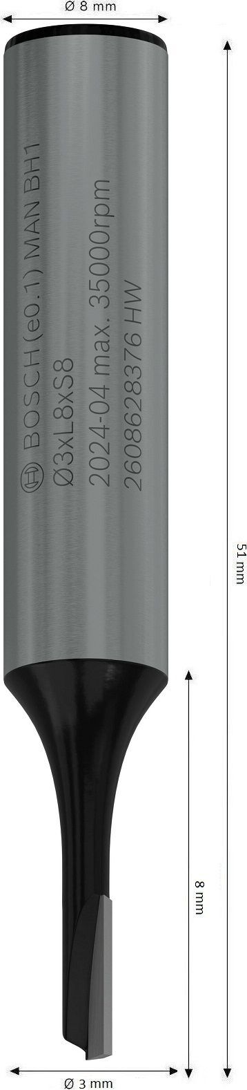 Фреза пазовая Bosch Professional с одним лезвием Std S8 D3 L8 мм (2.608.628.376) фото 2