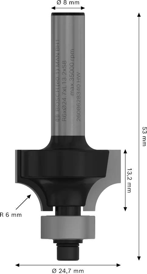 Карнизная фреза Bosch Professional Std S8 R6 D24.7 L13.2 мм (2.608.628.340) фото 2