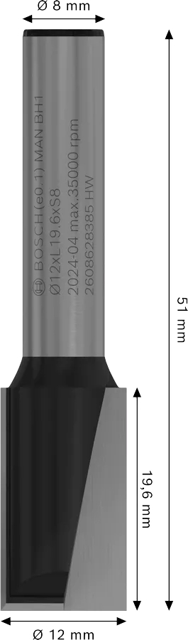 Фреза пазовая Bosch Professional с двумя лезвиями Std S8 D12 L19.6 мм (2.608.628.385) фото 2
