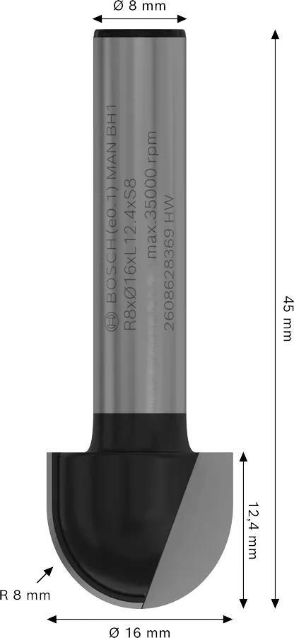 Фреза галтельная Bosch Professional Std S8 R8 D16 L12.4 мм (2.608.628.369) фото 2