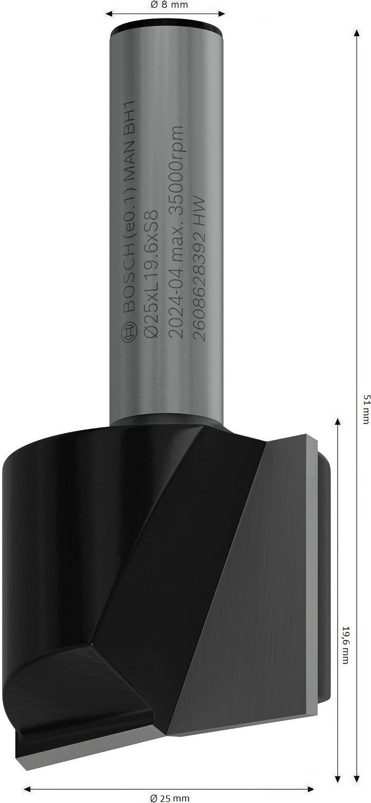 Фреза пазовая Bosch Professional Std S8 D25 L19.6 мм (2.608.628.392) фото 2