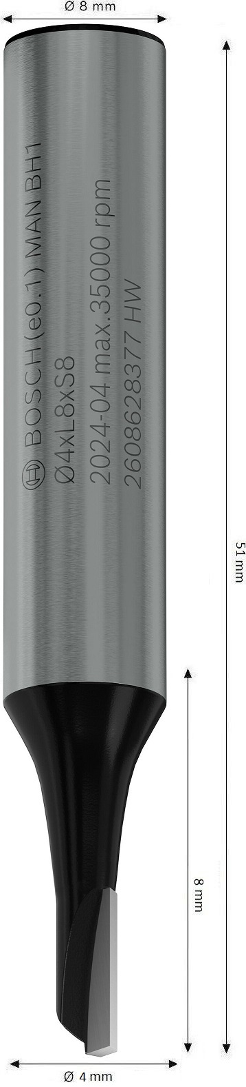 Фреза пазовая Bosch Professional с одним лезвием Std S8 D4 L8 мм (2.608.628.377) фото 2