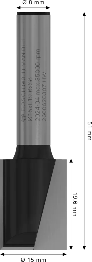 Фреза пазова Bosch Professional з двома лезами Std S8 D15 L19.6 мм (2.608.628.387)фото2