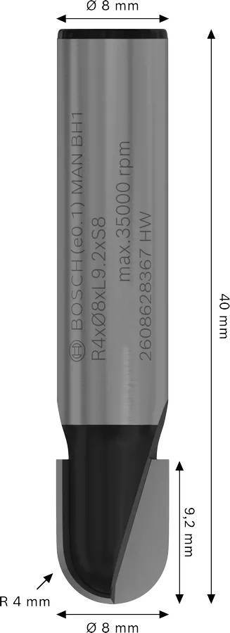 Фреза галтельная Bosch Professional Std S8 R4 D8 L9.2 мм (2.608.628.367) фото 2