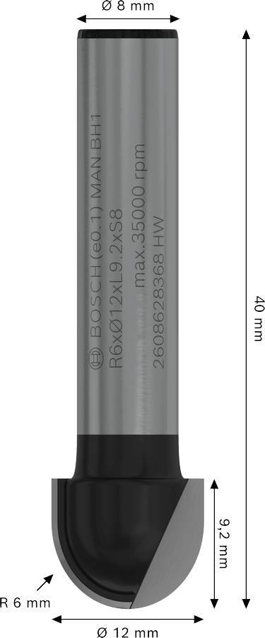 Фреза галтельная Bosch Professional Std S8 R6 D12 L9.2 мм (2.608.628.368) фото 