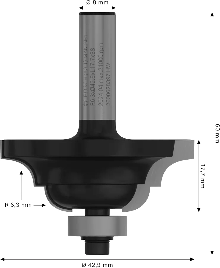Фреза профильная D Bosch Professional Std S8 R6.3 B15 L17.7 мм (2.608.628.397) фото 2
