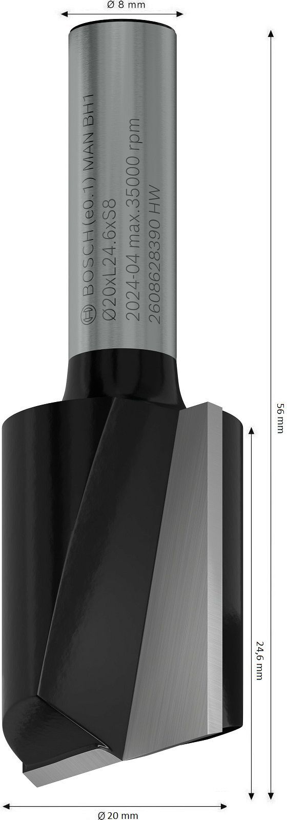 Фреза пазовая Bosch Professional Std S8 D20 L24.6 мм (2.608.628.390) фото 