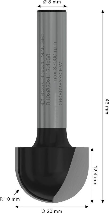 Фреза галтельная Bosch Professional Std S8 R10 D20 L12.4 мм (2.608.628.370) фото 2