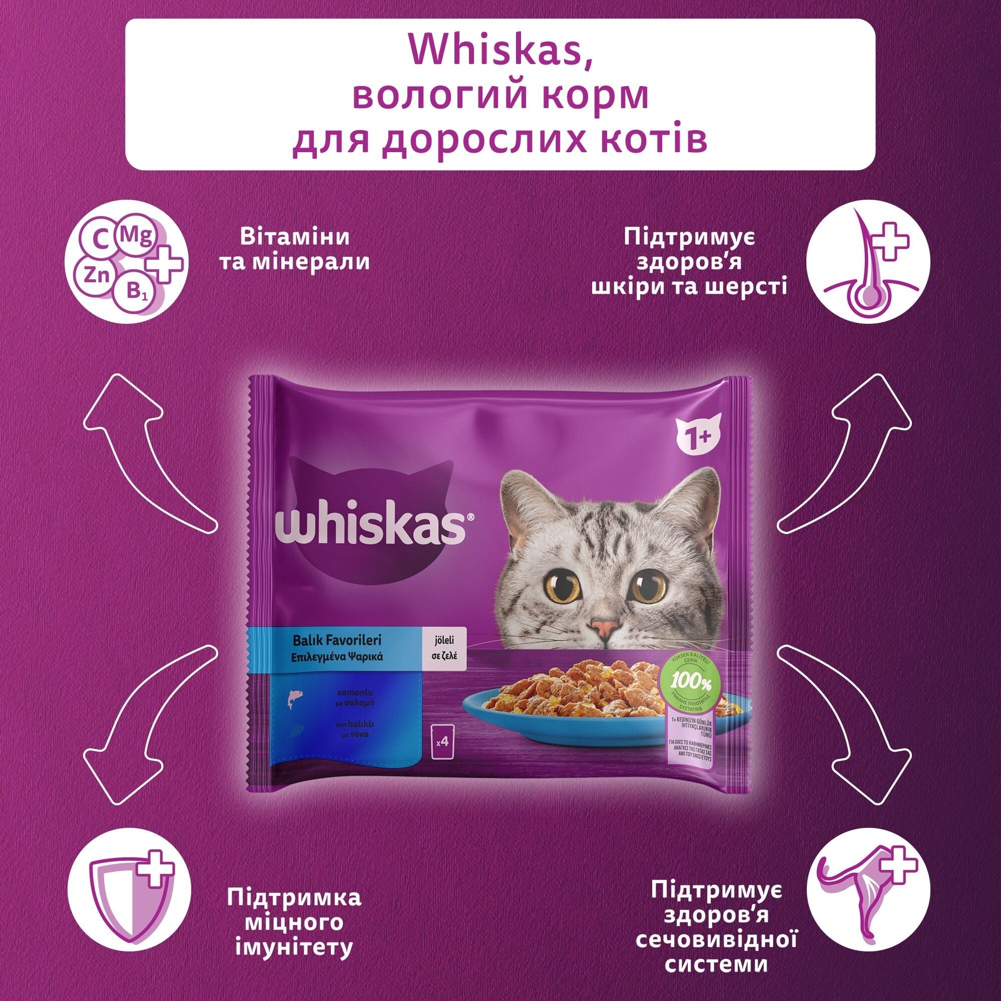 Влажный корм для котов Whiskas тунец, лосось в желе 4х85 г фото 4