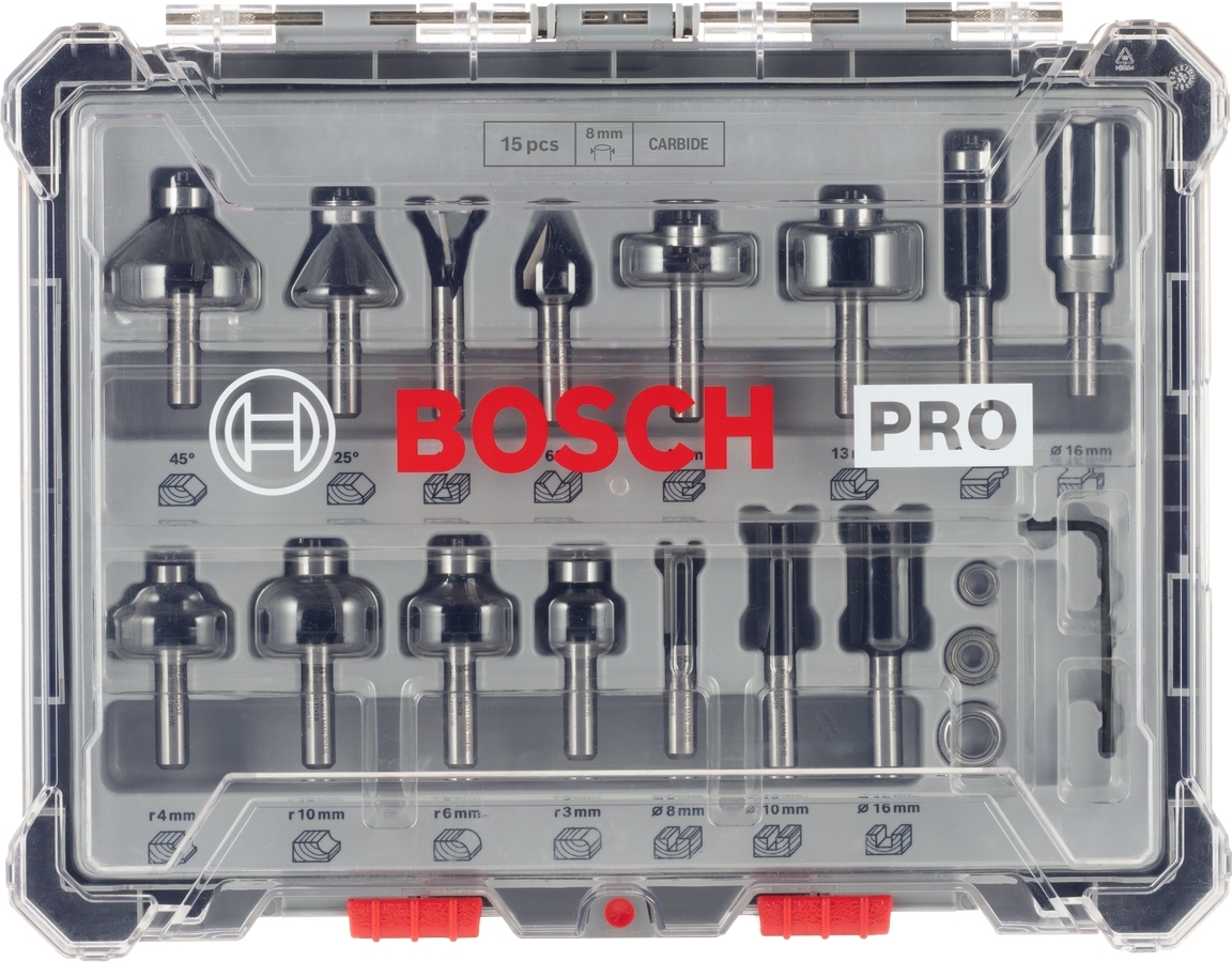 Набір комбінованих фрез Bosch Professional 8мм 15шт (2.607.017.472)фото