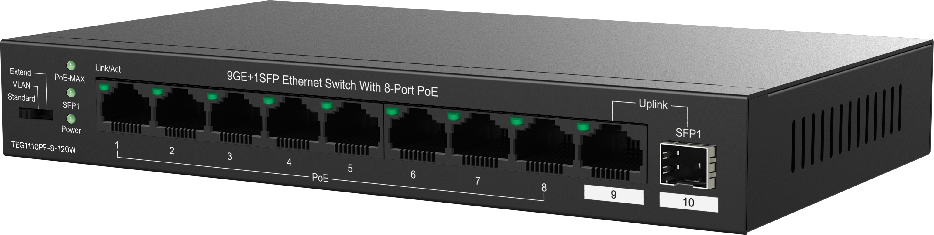 Коммутатор TENDA TEG1110PF-8-120W 8xGE PoE, 1xGE, 1xSFP, Неуправляемый фото 3