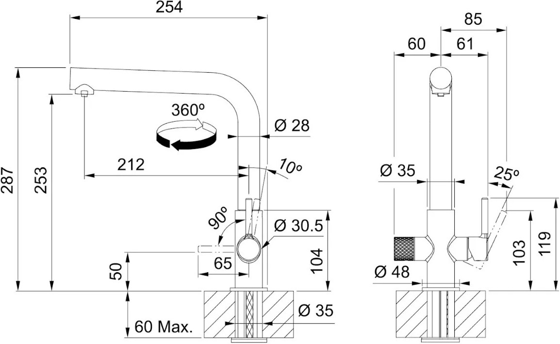 Змішувач Franke Lina L Clear Water 2.0, 254 мм, чорний матовий (120.0730.802)фото