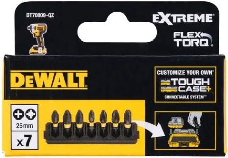 Биты DeWalt FlexTorq 25 мм Рh1 Рh2 Pz1 Pz2 Pz3 набор 7шт (DT70809) фото 