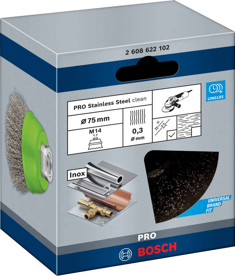 Щетка чашечная Bosch Professional нержавеющая 75мм 0.3мм M14 (2.608.622.102) фото 2