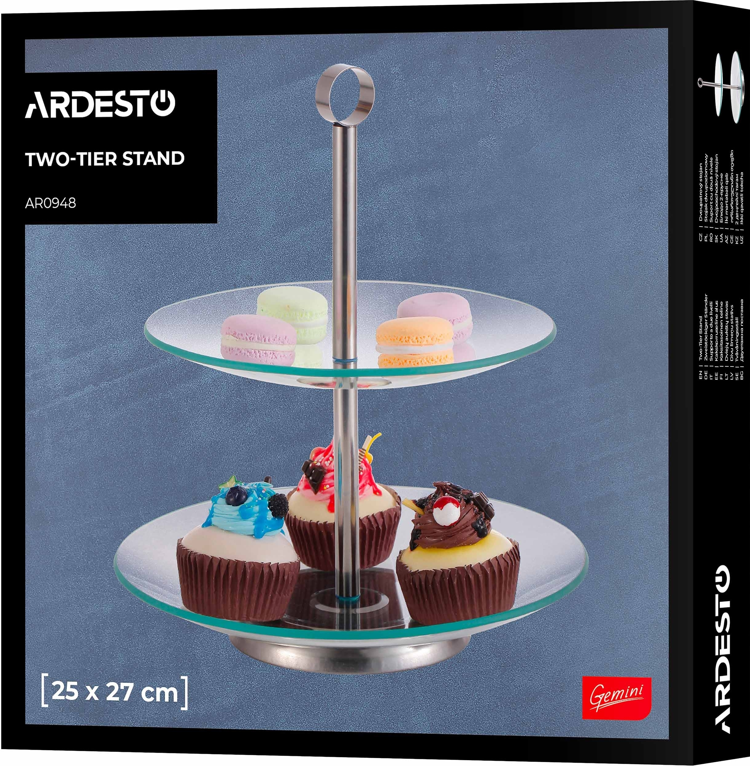 Блюдо 2-х ярусное ARDESTO Gemini, 25х25х27см, стекло, нержавеющая сталь, прозрачный (AR0948) фото5
