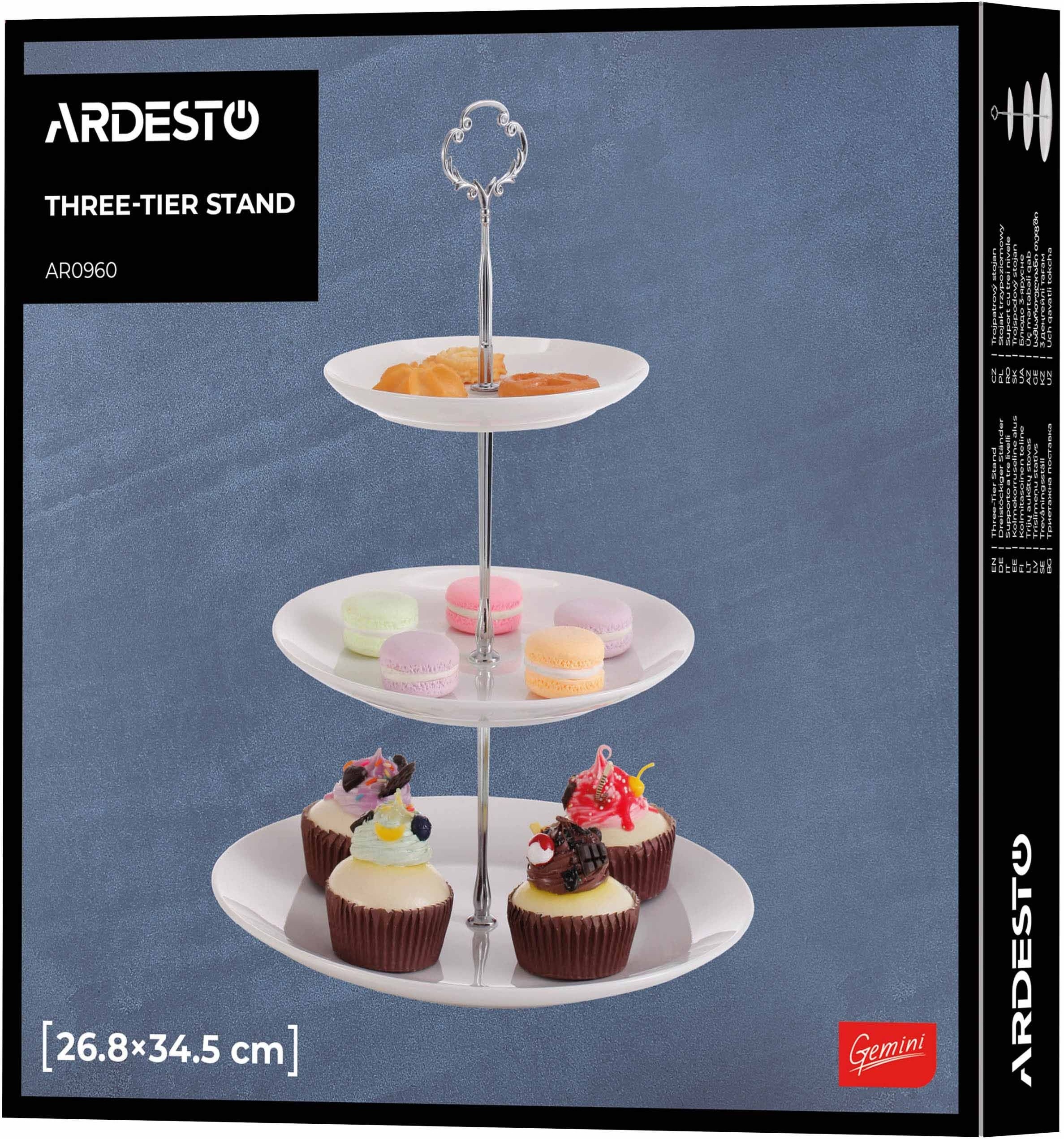 Блюдо 3-х ярусное ARDESTO, 26.8х26.8х34.5см, керамика, белый (AR0960) фото