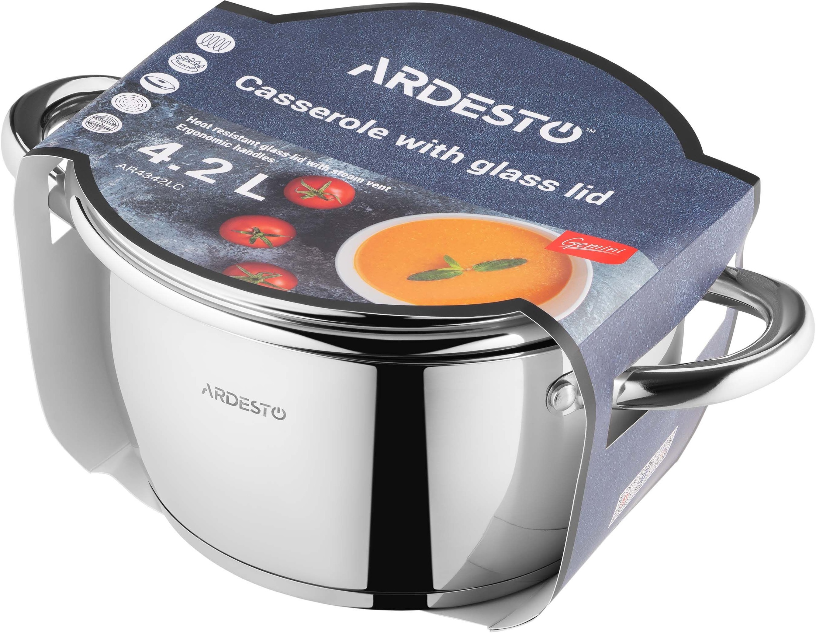 Каструля зі скляною кришкою ARDESTO Gemini Lucca, 4.2л, нержавіюча сталь (AR4342LC)фото