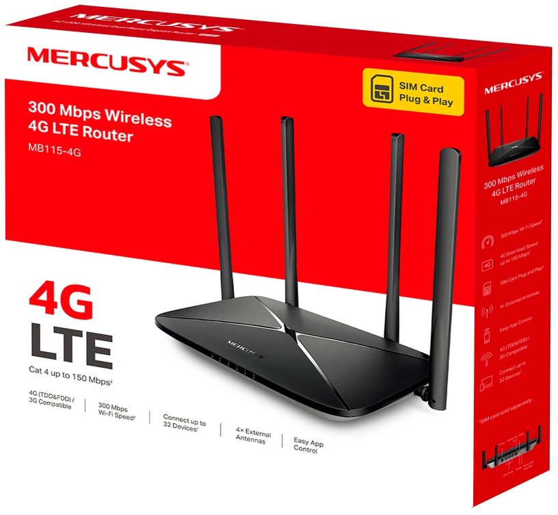 Маршрутизатор MERCUSYS MB115-4G N300 (MB115-4G) фото 4