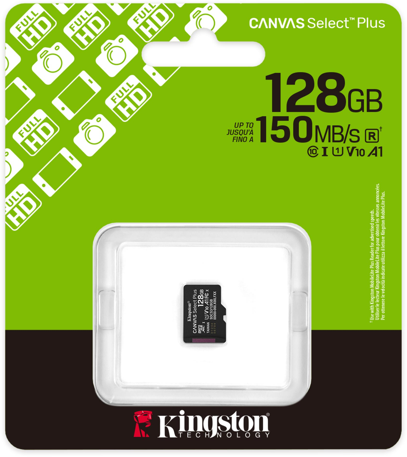 Карта пам'яті Kingston microSD 128GB C10 UHS-I A1 V10 R150MB/s (SDCS3/128GBSP)фото
