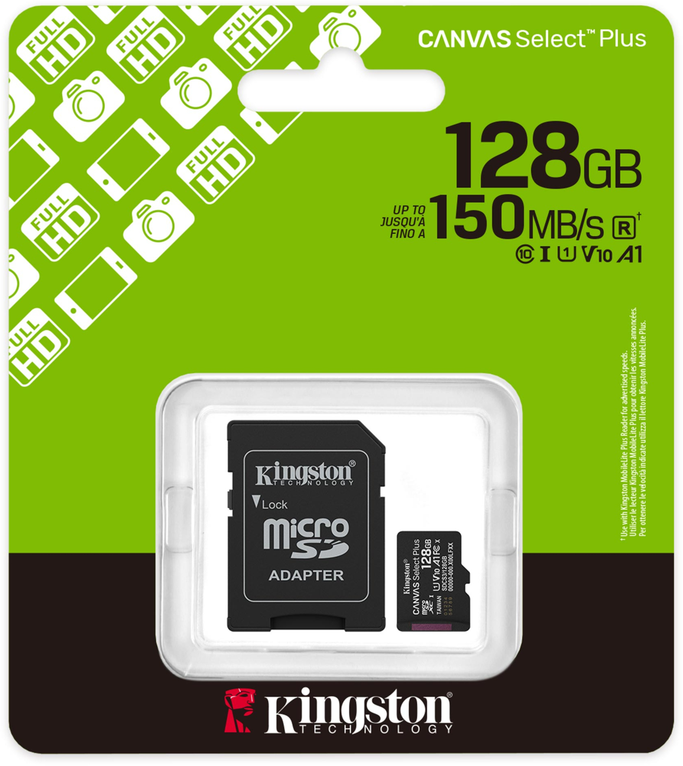Карта пам'яті Kingston microSD 128GB C10 UHS-I A1 V10 R150MB/s + SD (SDCS3/128GB)фото