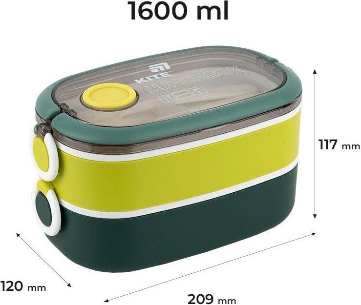 Ланчбокс Kite двойной с наполнением 1600 мл, зеленый (k25-1181-3) фото 2